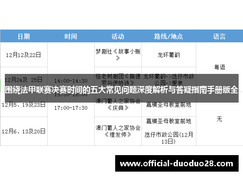 围绕法甲联赛决赛时间的五大常见问题深度解析与答疑指南手册版全